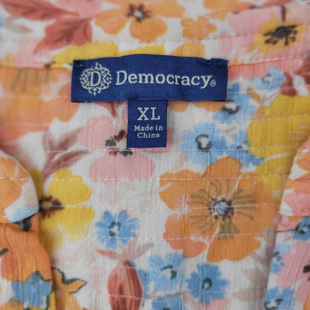 Democracy Top Women's XL Floral Flutter Pleated Ruffle Crinkle Shoulder Detail - Picture 4 of 12